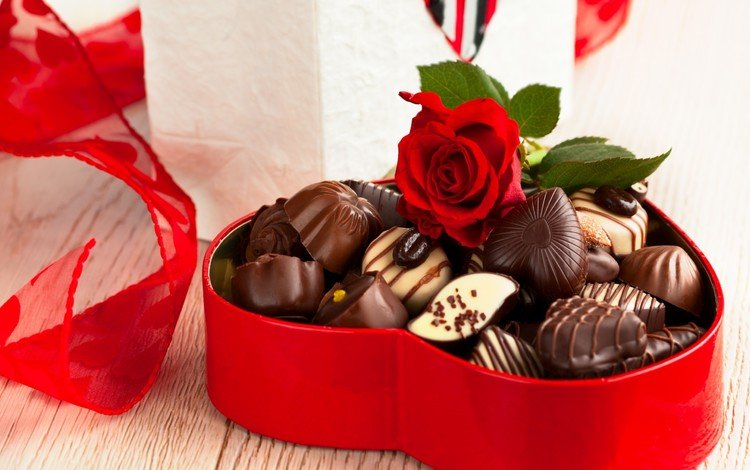 роза, конфеты, сердце, любовь, романтика, подарок, шоколад, день святого валентина, rose, candy, heart, love, romance, gift, chocolate, valentine's day