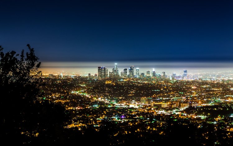 панорама, город, ночной город, сша, калифорния, лос анджелес, panorama, the city, night city, usa, ca, los angeles