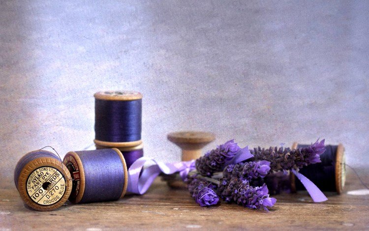 цветы, лаванда, фиолетовые, нитки, cvety, fioletovyj, cvetok, lavanda, nitki, katushki, катушки, coil, flowers, lavender, purple, thread, threads