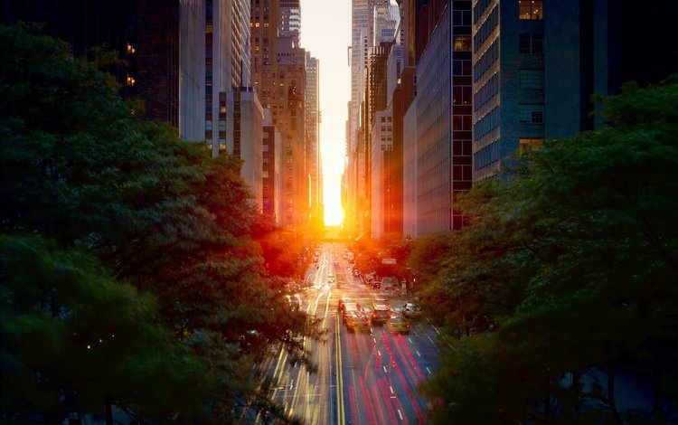 свет, весна, дорога, машины, солнце, выдержка, закат, манхеттен, город, небоскребы, улица, нью-йорк, light, spring, road, machine, the sun, excerpt, sunset, manhattan, the city, skyscrapers, street, new york