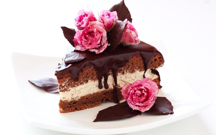 крем для торта, кусочек, розы, шоколад, сладкое, сахар, торт, десерт, глазурь, cream cake, piece, roses, chocolate, sweet, sugar, cake, dessert, glaze