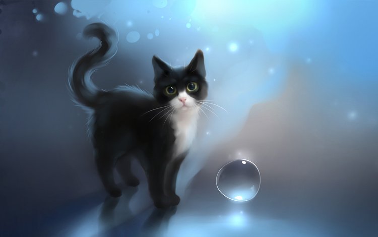 глаза, арт, фон, кошка, взгляд, пузырь, apofiss, soulshine, eyes, art, background, cat, look, bubble