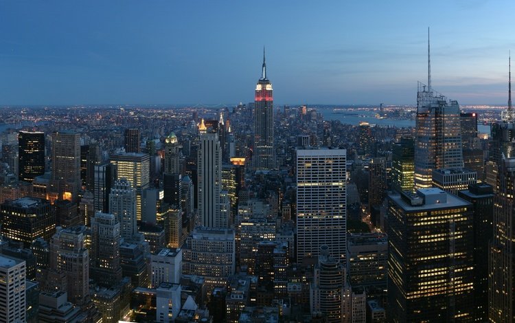 ночь, огни, панорама, город, сша, нью-йорк, эмпайр стейт билдинг, night, lights, panorama, the city, usa, new york, the empire state building