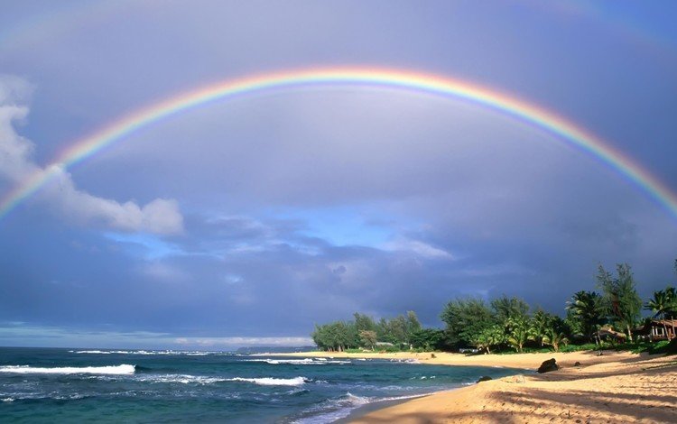 волны, песок, пляж, радуга, тропики, wave, sand, beach, rainbow, tropics