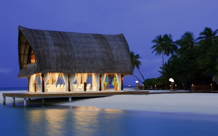 песок, пляж, пальмы, бунгало, тропики, мальдивы, sand, beach, palm trees, bungalow, tropics, the maldives