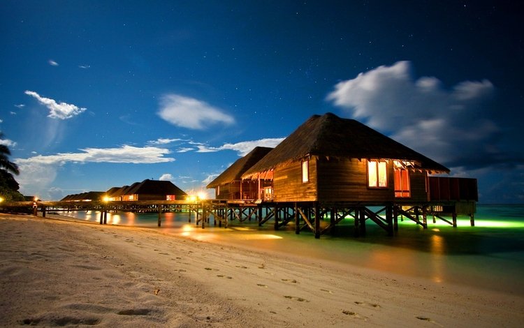 вечер, песок, пляж, бунгало, тропики, the evening, sand, beach, bungalow, tropics
