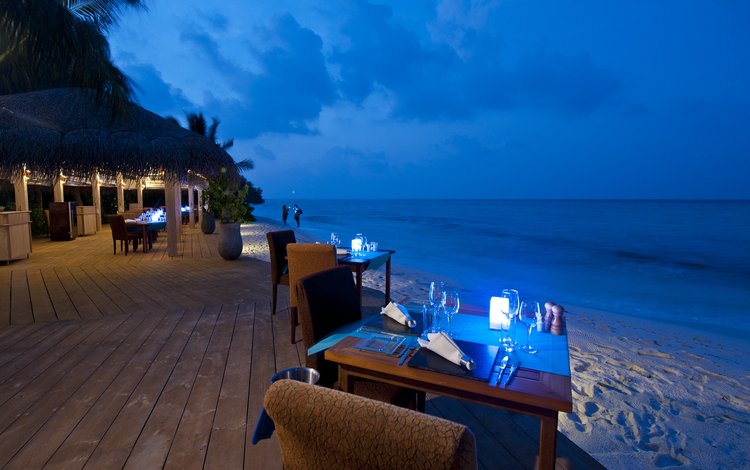 море, пляж, мальдивы, синий вечер, sea, beach, the maldives, blue night