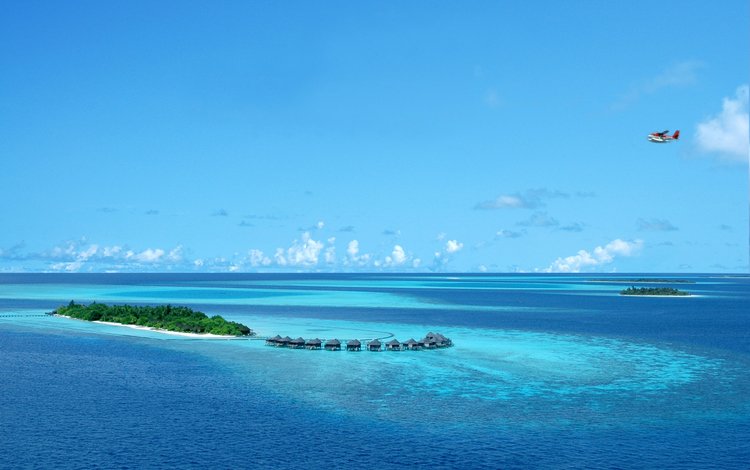 самолет, остров, тропики, мальдивы, the plane, island, tropics, the maldives
