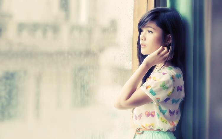 девушка, настроение, дождь, окно, азиатка, girl, mood, rain, window, asian