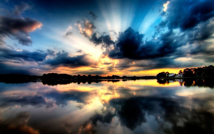 небо, вода, озеро, лес, закат, отражение, лучи, красота, the sky, water, lake, forest, sunset, reflection, rays, beauty