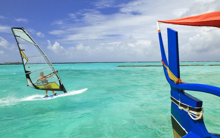 тропики, мальдивы, виндсёрфинг, tropics, the maldives, windsurfing