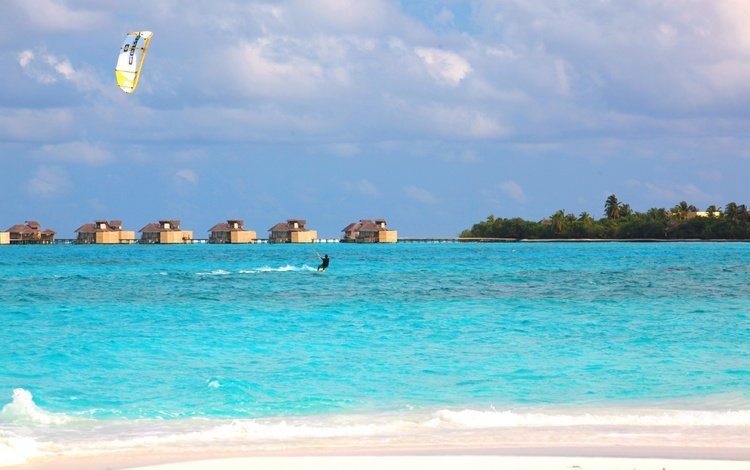 пляж, тропики, мальдивы, кайтсёрфинг, beach, tropics, the maldives, kitesurfing