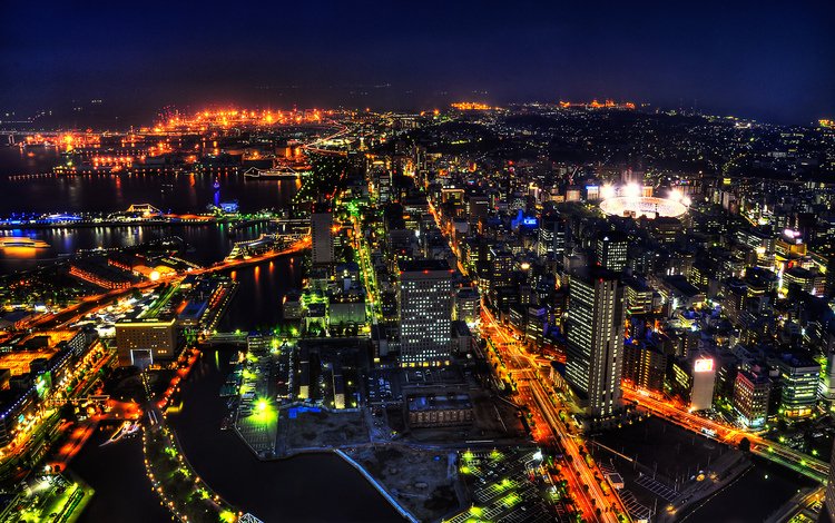 панорама, япония, токио, ночной вид сверху, panorama, japan, tokyo, night view from the top