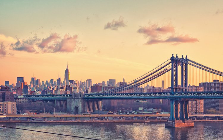 река, мост, небоскребы, сша, нью-йорк, манхэттен, манхэттенский мост, river, bridge, skyscrapers, usa, new york, manhattan, manhattan bridge