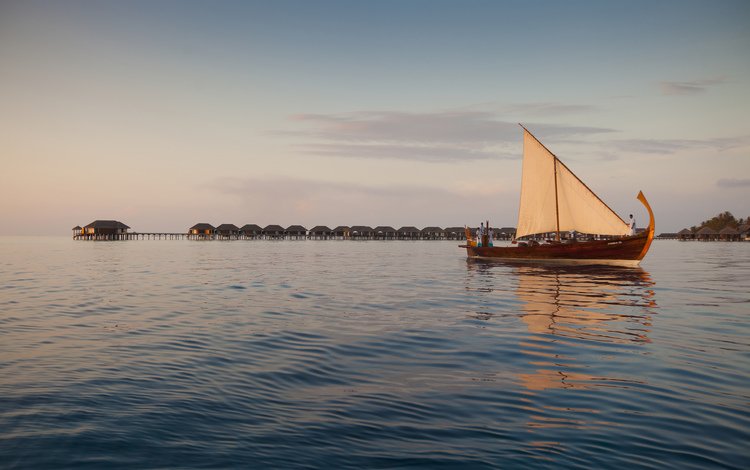 лодка, бунгало, тропики, мальдивы, boat, bungalow, tropics, the maldives