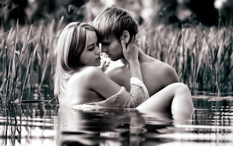 вода, девушка, парень, чёрно-белое, любовь, романтика, water, girl, guy, black and white, love, romance