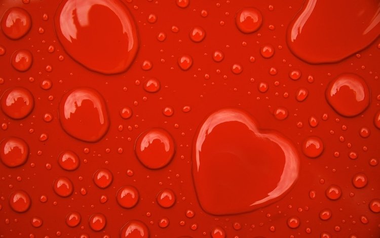 вода, фон, капли, красный, сердце, water, background, drops, red, heart