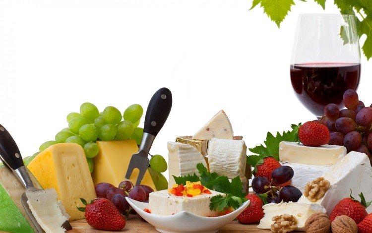 виноград, клубника, бокал, сыр, вино, красное, грецкие орехи, grapes, strawberry, glass, cheese, wine, red, walnuts