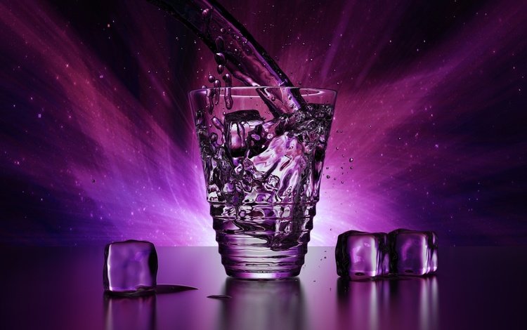 свет, брызги, вода, кубики, фон, напитки, капли, стакан, цвет, льдинки, прозрачный, фиолетовый, лёд, light, squirt, water, cubes, background, drinks, drops, glass, color, transparent, purple, ice