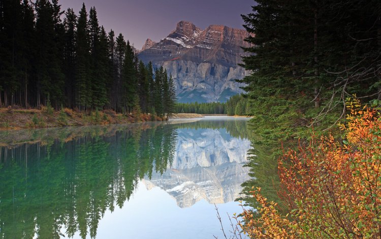 горы, отражение, осень, канада, альберта, национальный парк банф, озеро два джека, mountains, reflection, autumn, canada, albert, banff national park, lake two jack