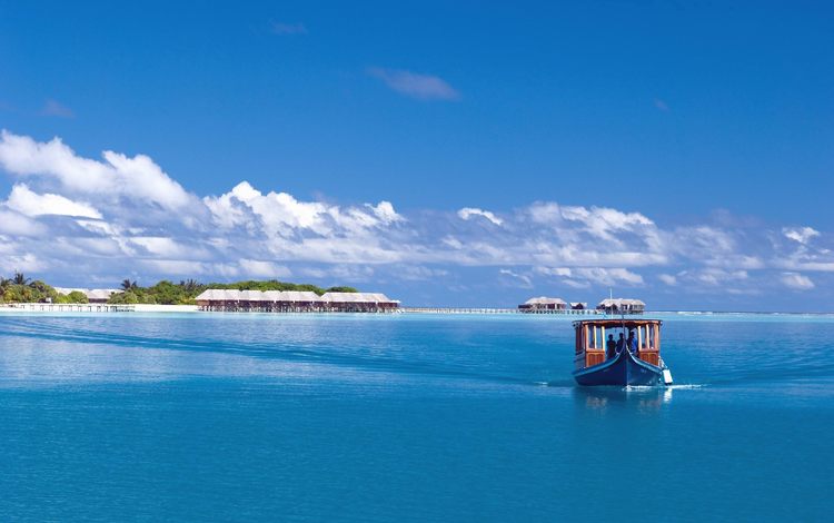 лодка, остров, бунгало, тропики, мальдивы, boat, island, bungalow, tropics, the maldives