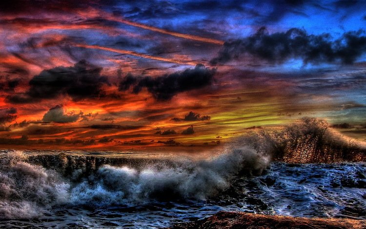 волны, закат, тучи, море, гроза, шторм, wave, sunset, clouds, sea, the storm, storm