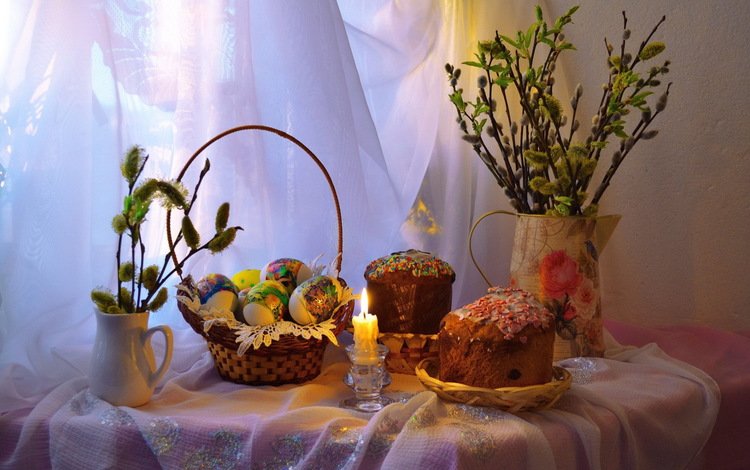 свеча, пасха, яйца, праздник, корзинка, верба, кулич, candle, easter, eggs, holiday, basket, verba, cake