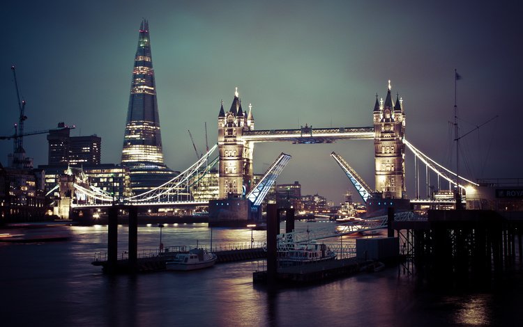 огни, вода, корабли, лондон, англия, тауэрский мост, lights, water, ships, london, england, tower bridge