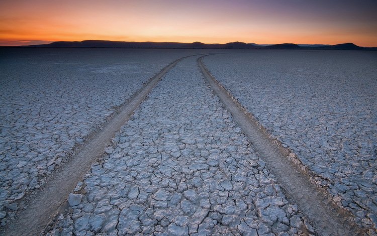 дорога, земля, закат, пустыня, следы, шин, высохшая, road, earth, sunset, desert, traces, tires, dried