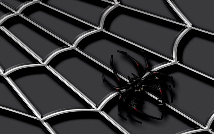 черный фон, паук, паутина, серебро, 3д, black background, spider, web, silver, 3d