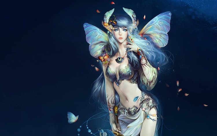 девушка, фон, бабочка, крылья, видеоигра, perfect world international: descent, girl, background, butterfly, wings, video game