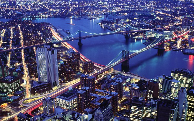ночь, огни, пейзаж, город, сша, нью-йорк, мосты, бруклин, night, lights, landscape, the city, usa, new york, bridges, brooklyn