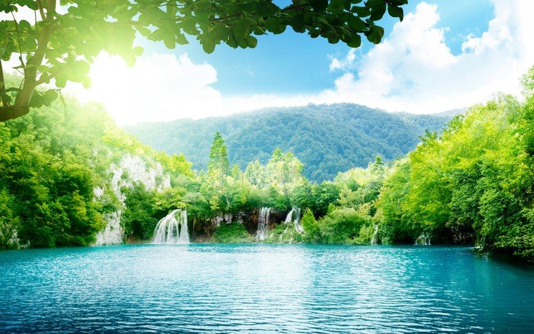 небо, вода, горы, водопад, джунгли, the sky, water, mountains, waterfall, jungle