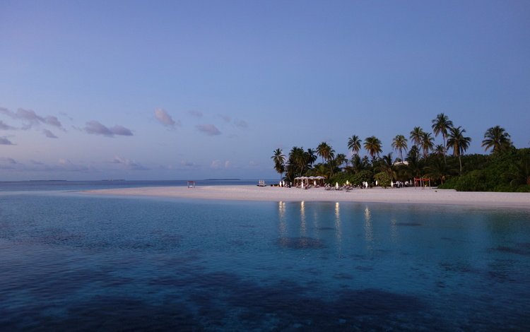 море, пляж, пальмы, сумерки, мальдивы, sea, beach, palm trees, twilight, the maldives