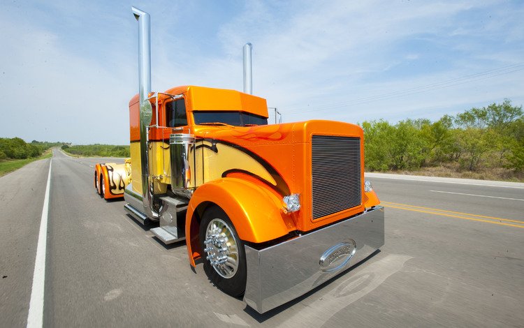 дорога, лето, оранжевый, грузовик, road, summer, orange, truck