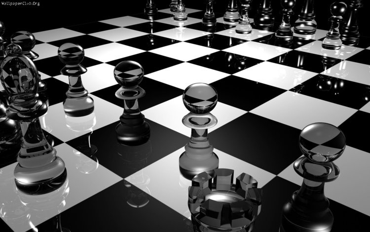 шахматы, доска, чёрно-белое, фигуры, игра, стеклянные, 3д, шахматная доска, chess, board, black and white, figure, the game, glass, 3d, chess board