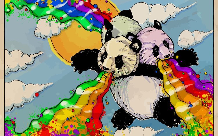 рисунок, панды, лучи счастья, figure, panda, the rays of happiness