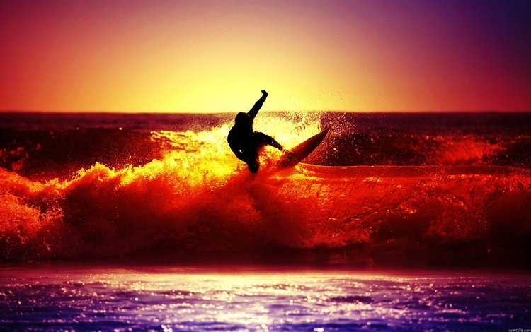 волны, закат, море, серфинг, wave, sunset, sea, surfing