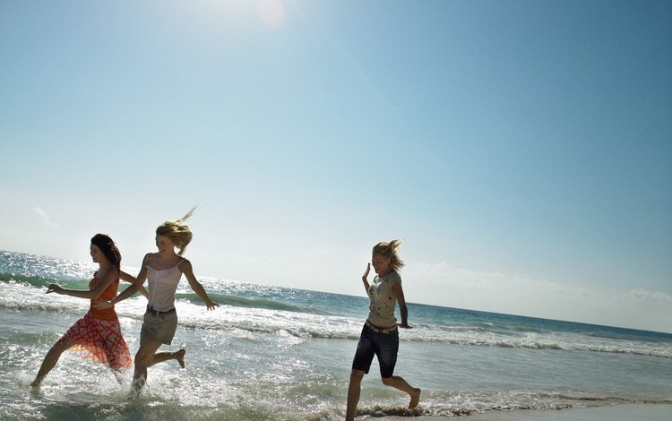 море, песок, пляж, девушки, бег, devushki, radost, smex, sea, sand, beach, girls, running