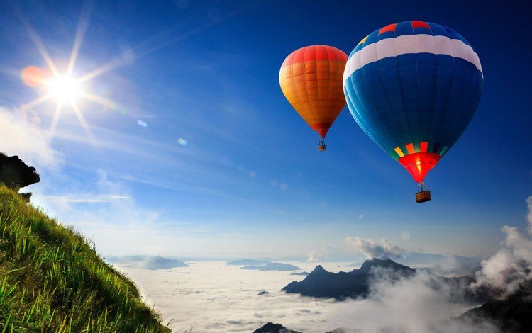 горы, воздушные шары, mountains, balloons