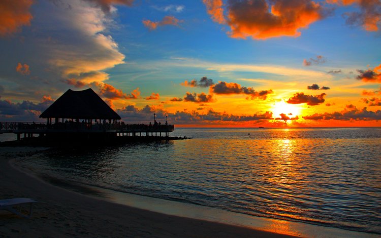 закат, пляж, тропики, мальдивы, sunset, beach, tropics, the maldives