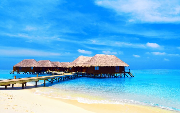 пляж, бунгало, тропики, мальдивы, beach, bungalow, tropics, the maldives