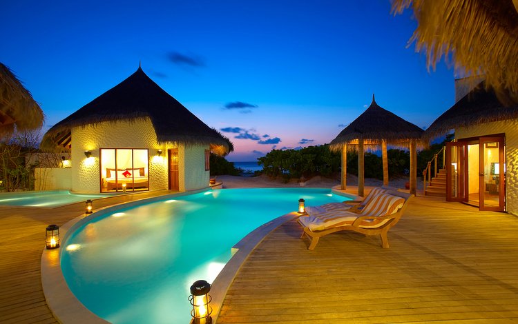 бассейн, бунгало, тропики, мальдивы, pool, bungalow, tropics, the maldives