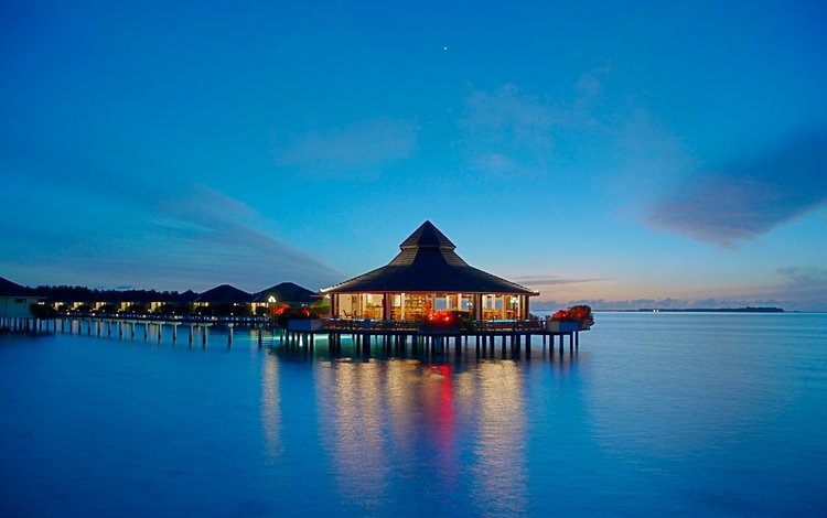 вечер, бунгало, тропики, мальдивы, the evening, bungalow, tropics, the maldives
