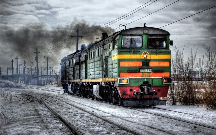 снег, железная дорога, зима, поезд, lokomotiv, zima, zheleznaya doroga, тепловоз, snow, railroad, winter, train, locomotive