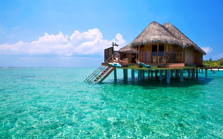 море, бунгало, тропики, мальдивы, sea, bungalow, tropics, the maldives