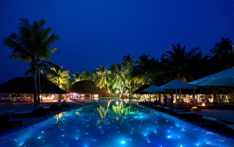 вечер, бассейн, курорт, тропики, мальдивы, the evening, pool, resort, tropics, the maldives