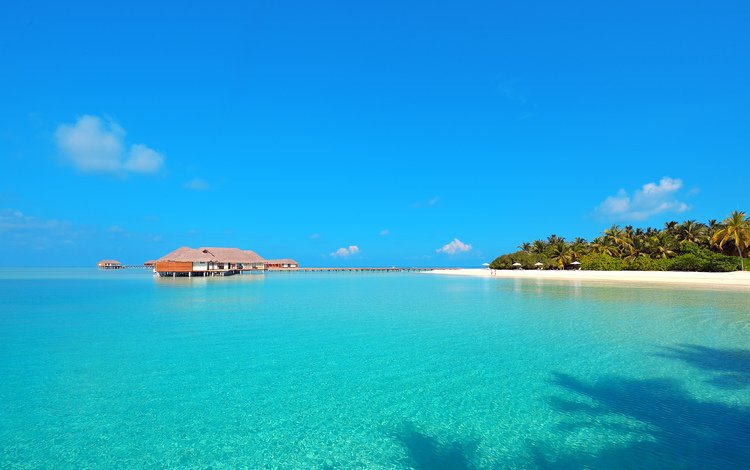 море, остров, бунгало, тропики, мальдивы, sea, island, bungalow, tropics, the maldives