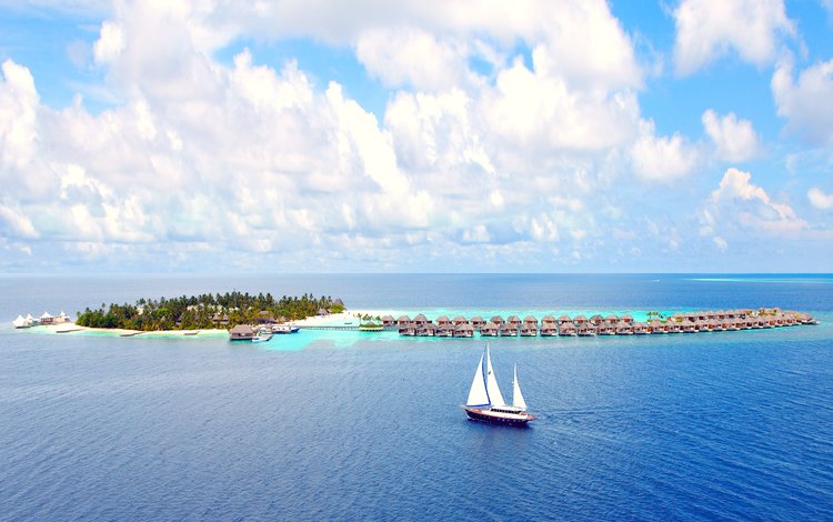 море, яхта, остров, тропики, мальдивы, sea, yacht, island, tropics, the maldives