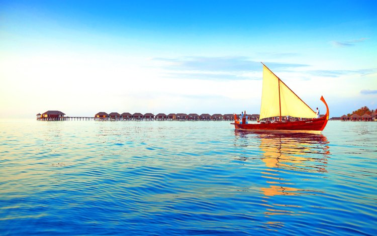 море, яхта, бунгало, тропики, мальдивы, sea, yacht, bungalow, tropics, the maldives